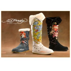 Ed Hardy Snowblazer "love kills slowly" Boots, size 10, Black, over knee, VGUC